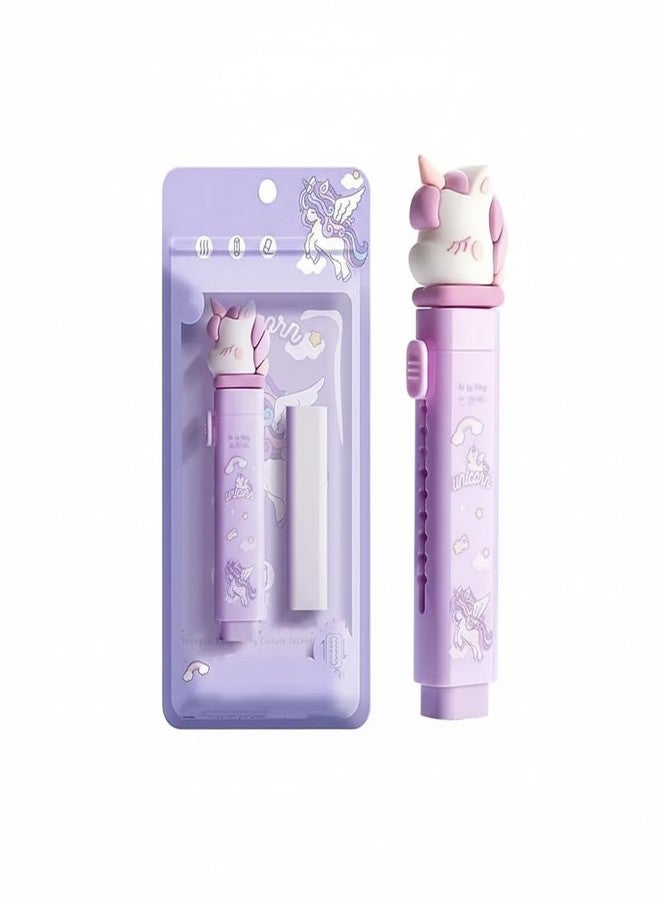 Parshya Cute Retractable Eraser Pen with Refill, Cute Purple Push-Up Style Rubber, Kawaii School Stationery Supplies for Kids Students - Image 1